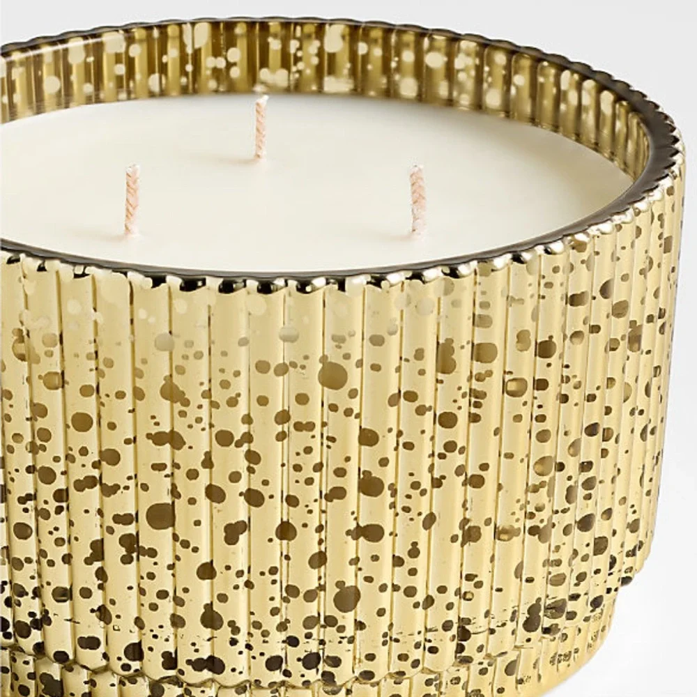 New! 🕯️🪵✨Crate&Barrel Gold Woodside 3-Wick Scented Candle